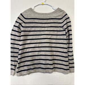 Cortland Park 100% Cashmere Sweater Womens XS Gray Navy Stripe Boat Neck V Back
